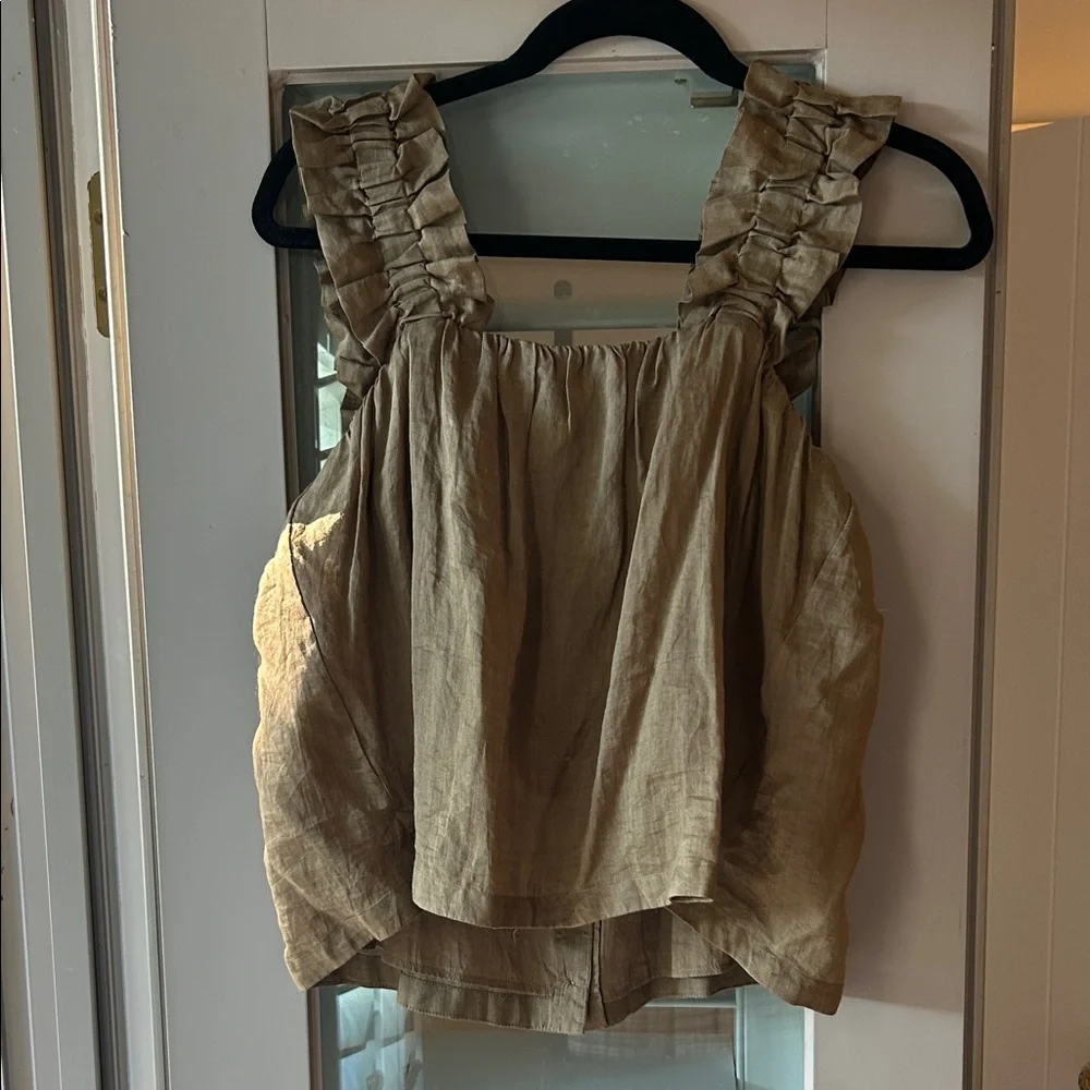 Olive Ruffle Sleeve Tank by Frame - Picture 1 of 2